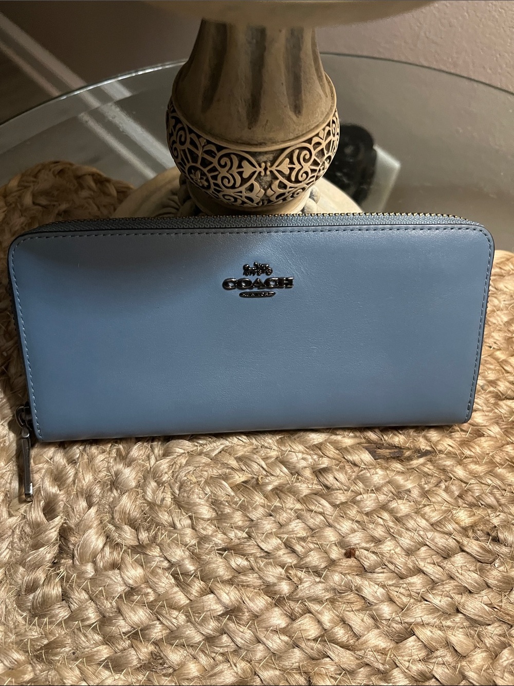 Coach Leather Zip-Around Wallet - Light Blue